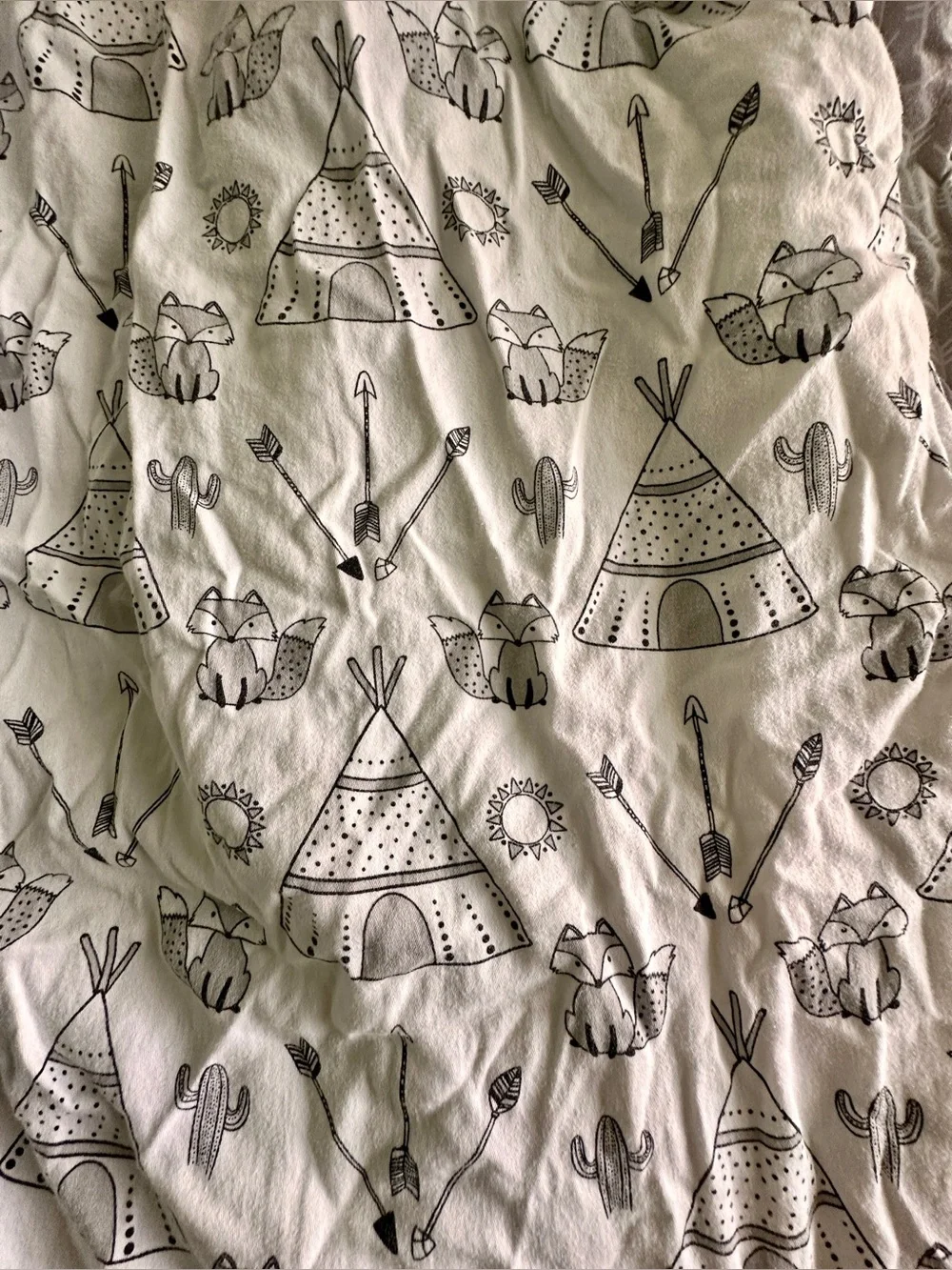 Set of 3 Infant Crib Sheets, Tribal/Woodland Theme (2 White, 1 Gray)